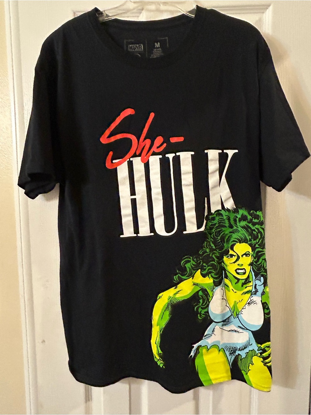 Marvel She-Hulk Black Tee with Neon Green Comic Artwork